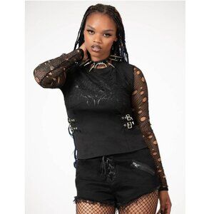 Killstar Premonitions Black Fishnet Long Sleeve Gothic Top Size Small